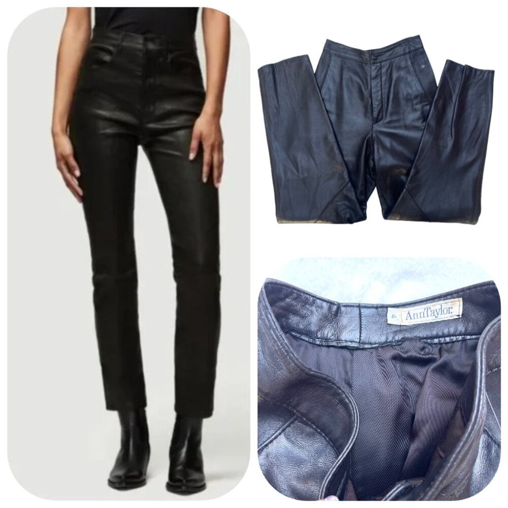 Vintage high rise genuine Buttery Leather Blk Rocker Motorcycle Pants 4 - Picture 1 of 11
